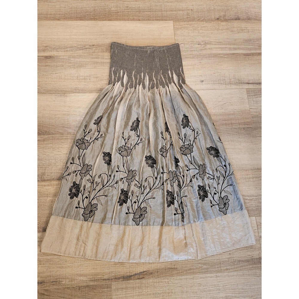 J. Lee Strapless Smocked Floral Midi Dress One Size Petite Boho Y2K